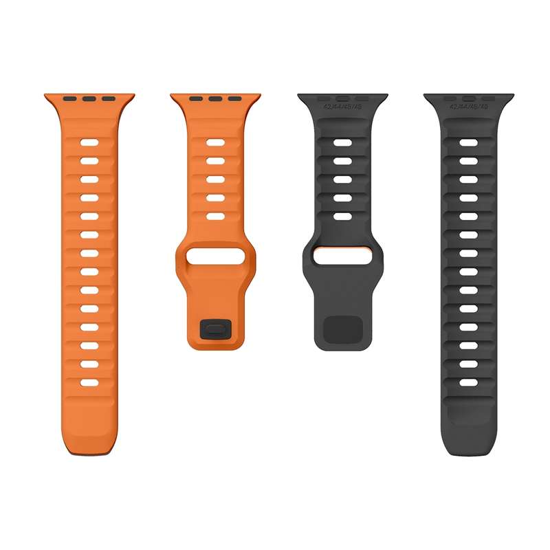 For Apple Watch Series 9 45mm Wave Texture Reverse Buckle Silicone Watch Band(Orange Black)