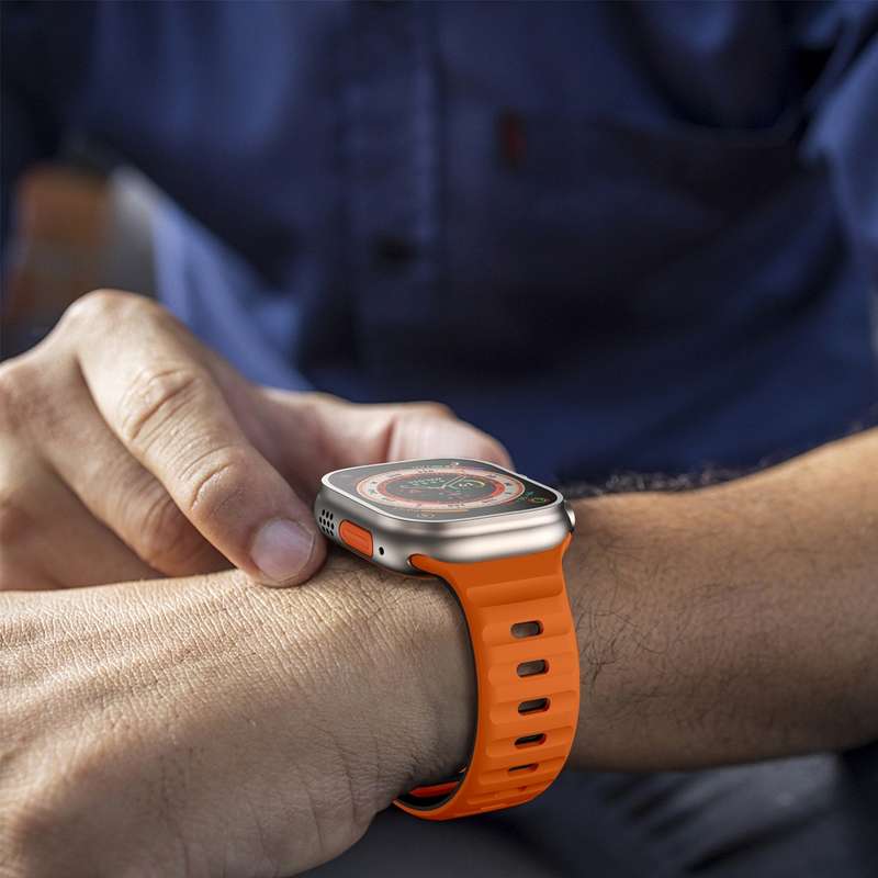 For Apple Watch Series 9 45mm Wave Texture Reverse Buckle Silicone Watch Band(Orange Black)
