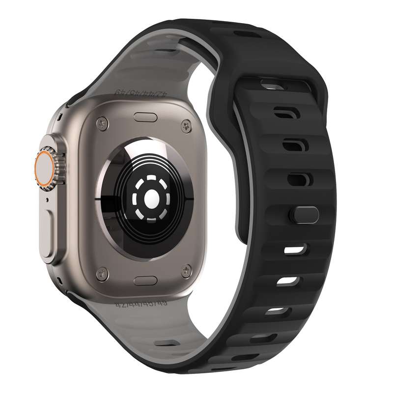 For Apple Watch Ultra 49mm Wave Texture Reverse Buckle Silicone Watch Band(Black Grey)