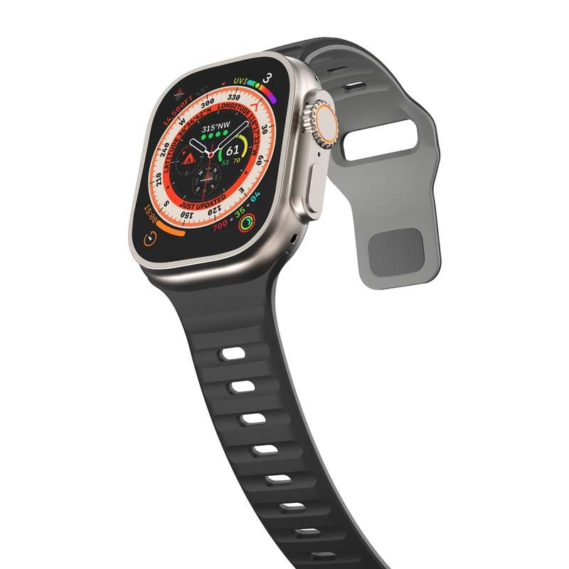 For Apple Watch Ultra 49mm Wave Texture Reverse Buckle Silicone Watch Band(Black Grey)