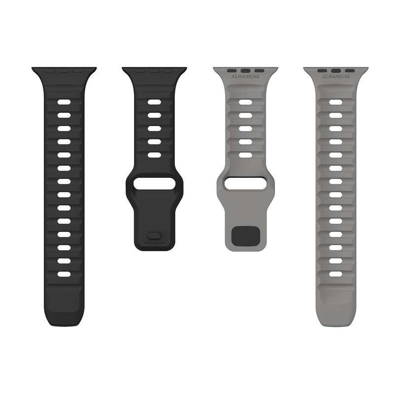 For Apple Watch Ultra 49mm Wave Texture Reverse Buckle Silicone Watch Band(Black Grey)