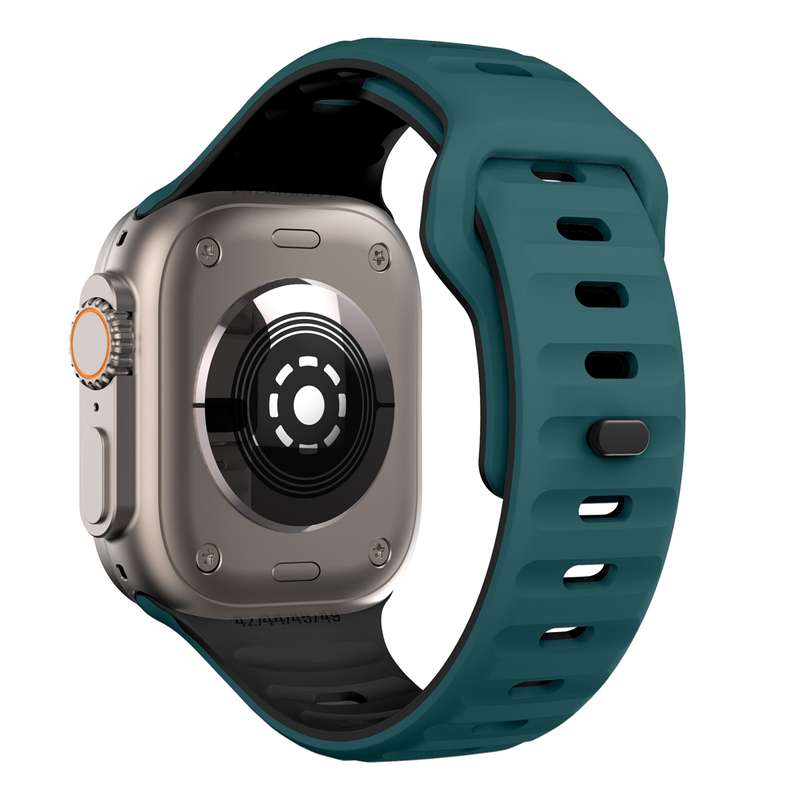 For Apple Watch SE 2022 44mm Wave Texture Reverse Buckle Silicone Watch Band(Green Black)
