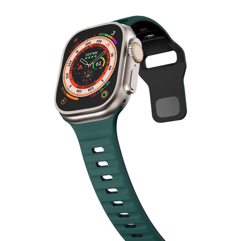 For Apple Watch SE 2022 44mm Wave Texture Reverse Buckle Silicone Watch Band(Green Black)