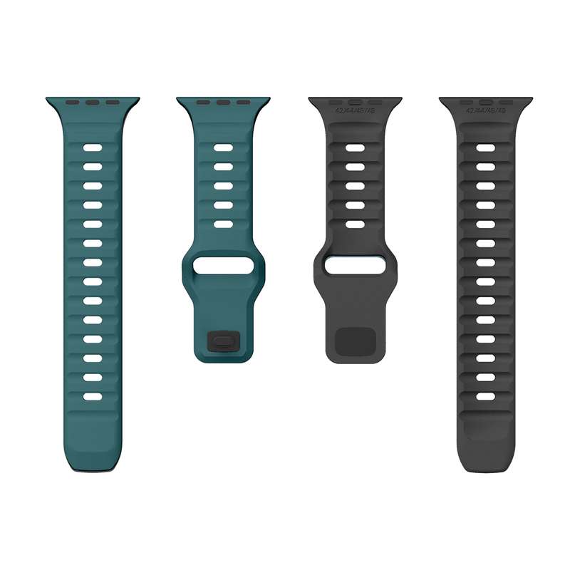 For Apple Watch SE 2022 44mm Wave Texture Reverse Buckle Silicone Watch Band(Green Black)