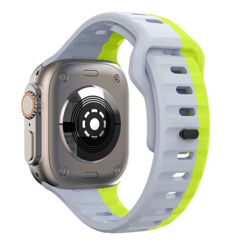 For Apple Watch 42mm Wave Texture Reverse Buckle Silicone Watch Band(Grey Green)