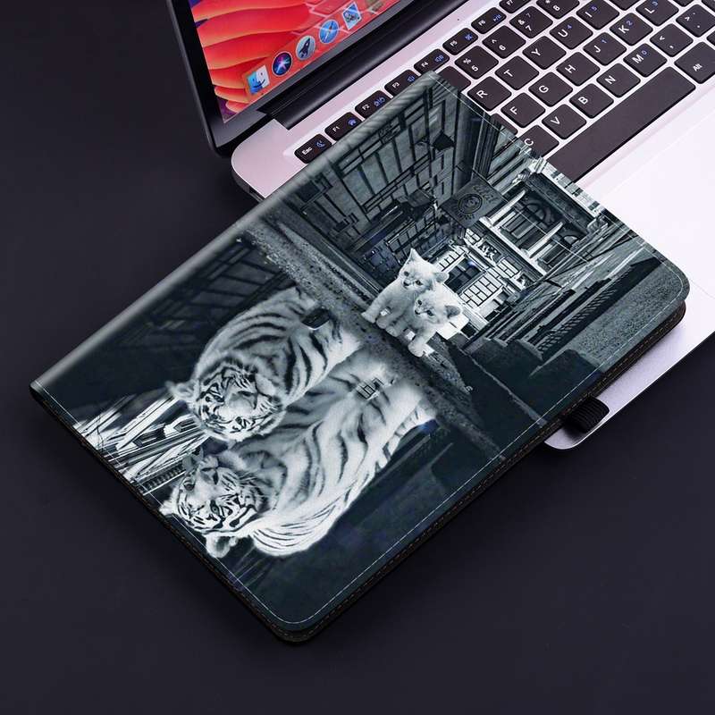 For Samsung Galaxy Tab S7 / S8 Crystal Texture Painted Leather Tablet Case(Cat Reflection Tiger