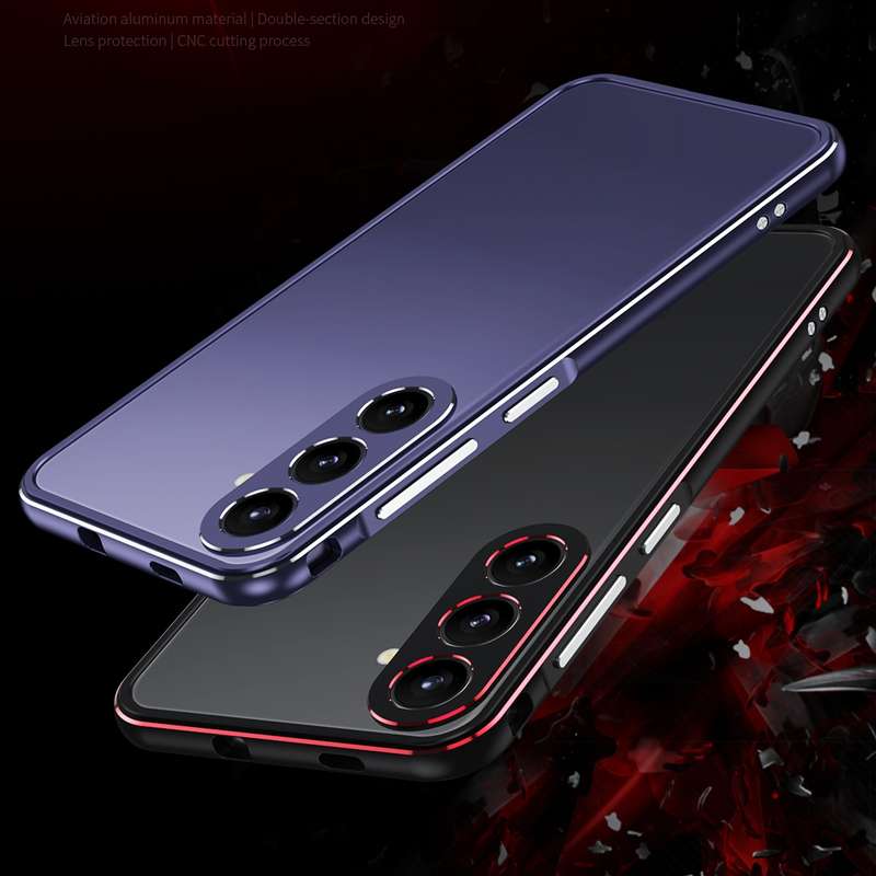 For Samsung Galaxy S24+ 5G Aurora Series Lens Protector + Metal Frame Phone Case(Black Red)