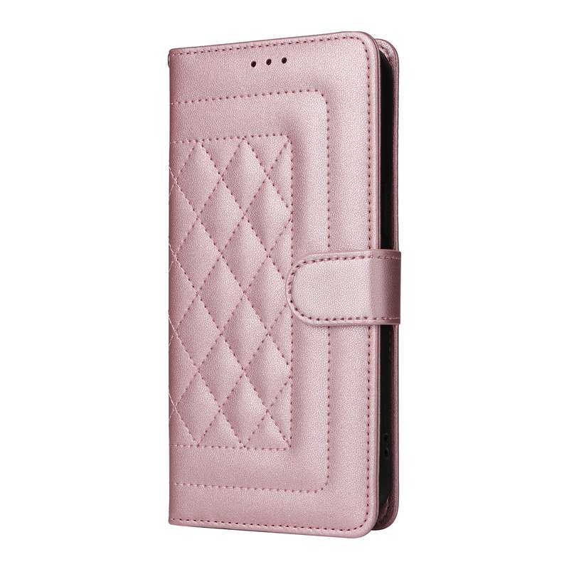 For iPhone 12 Pro Max Diamond Lattice Leather Flip Phone Case(Rose Gold)