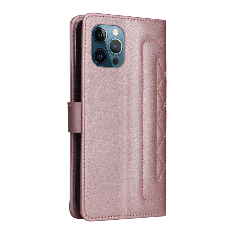 For iPhone 12 Pro Max Diamond Lattice Leather Flip Phone Case(Rose Gold)