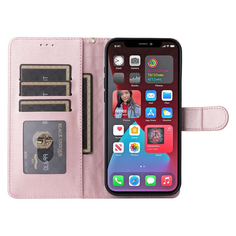 For iPhone 12 Pro Max Diamond Lattice Leather Flip Phone Case(Rose Gold)