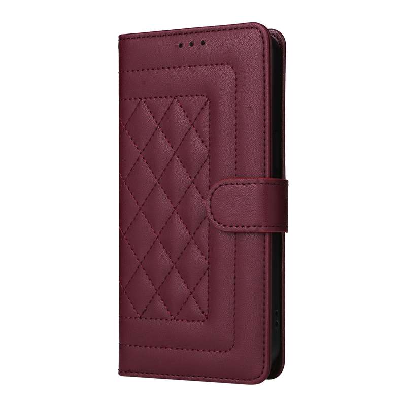 For iPhone 13 Pro Max Diamond Lattice Leather Flip Phone Case(Wine Red)