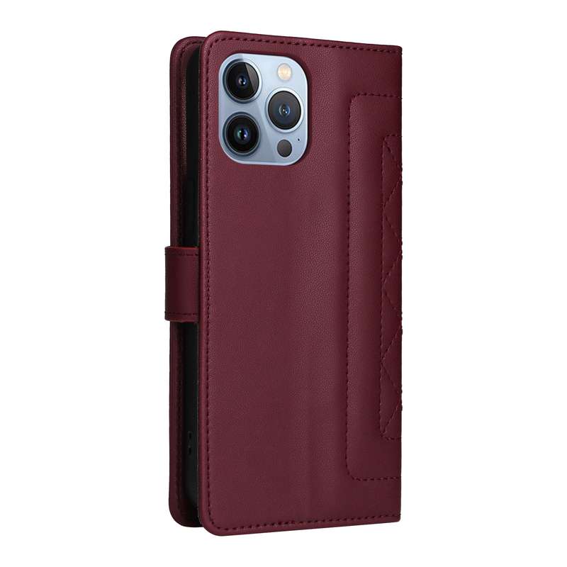 For iPhone 13 Pro Max Diamond Lattice Leather Flip Phone Case(Wine Red)