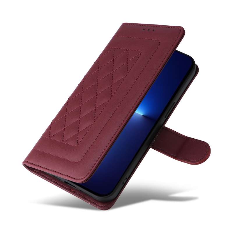 For iPhone 13 Pro Max Diamond Lattice Leather Flip Phone Case(Wine Red)