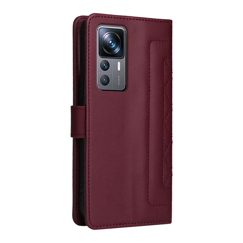 For Xiaomi 12T / 12T Pro Diamond Lattice Leather Flip Phone Case(Wine Red)
