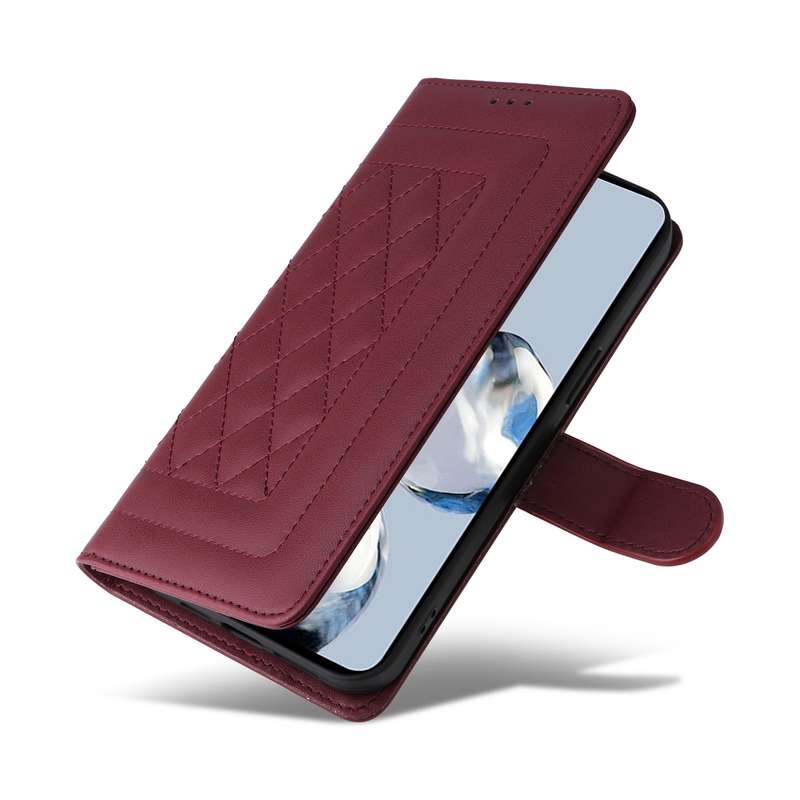 For Xiaomi 12T / 12T Pro Diamond Lattice Leather Flip Phone Case(Wine Red)