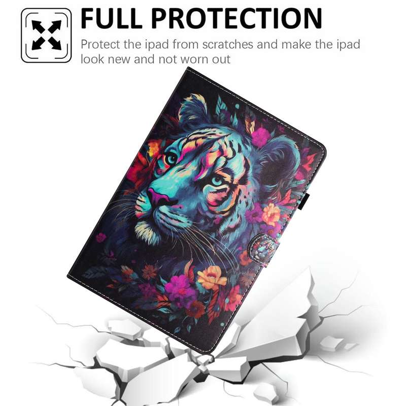 For iPad mini 6 Painted Litchi Leather Sewing Smart Tablet Case(Tiger)