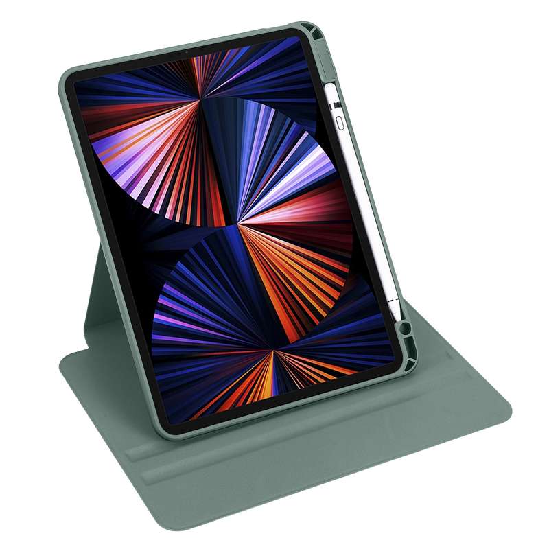 For iPad Air 13 2024 Acrylic 360 Degree Rotation Holder Leather Tablet Case(Pine Green)