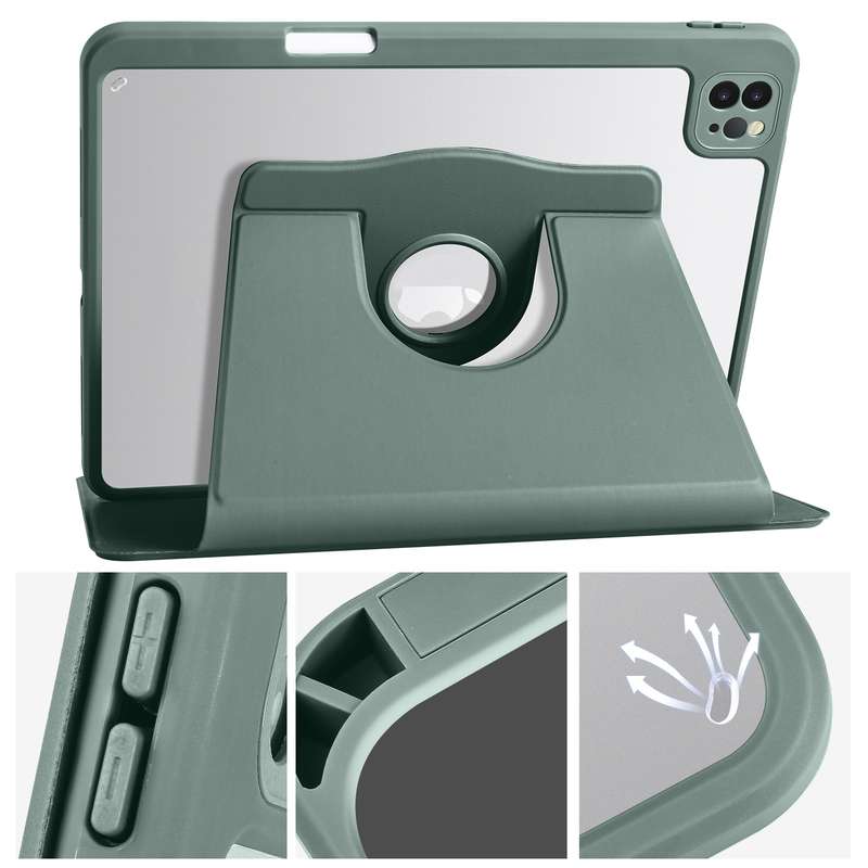 For iPad Air 13 2024 Acrylic 360 Degree Rotation Holder Leather Tablet Case(Pine Green)