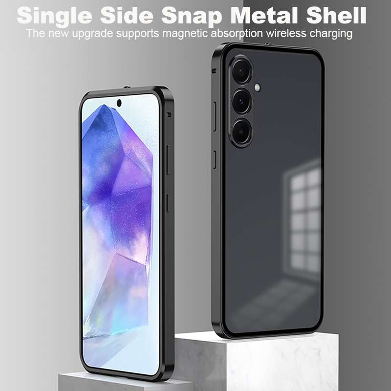 For Samsung Galaxy A55 5G Snap Buckle Metal Frame Frosted Phone Case(Black)