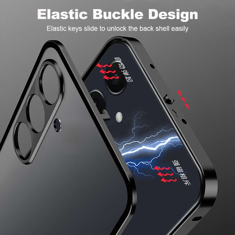For Samsung Galaxy A55 5G Snap Buckle Metal Frame Frosted Phone Case(Black)