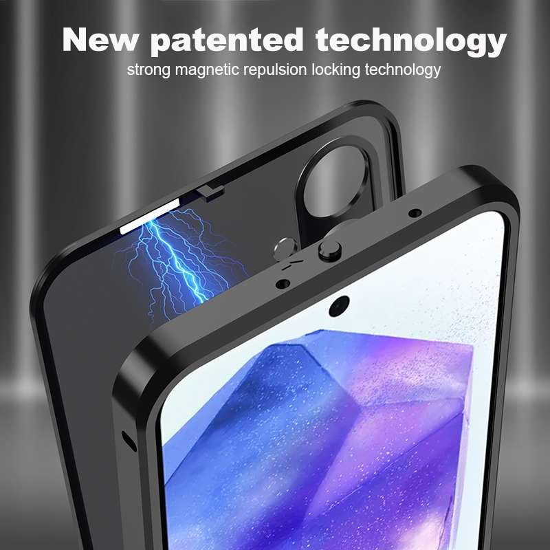 For Samsung Galaxy A55 5G Snap Buckle Metal Frame Frosted Phone Case(Black)