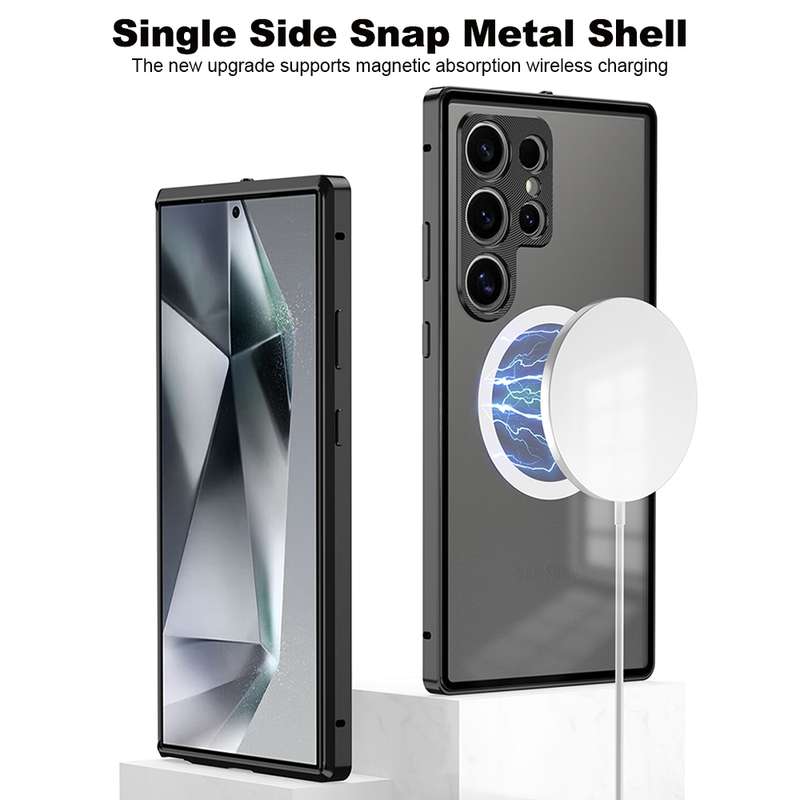 For Samsung Galaxy S24 Ultra 5G Snap Buckle Metal Frame Frosted MagSafe Phone Case(Silver)