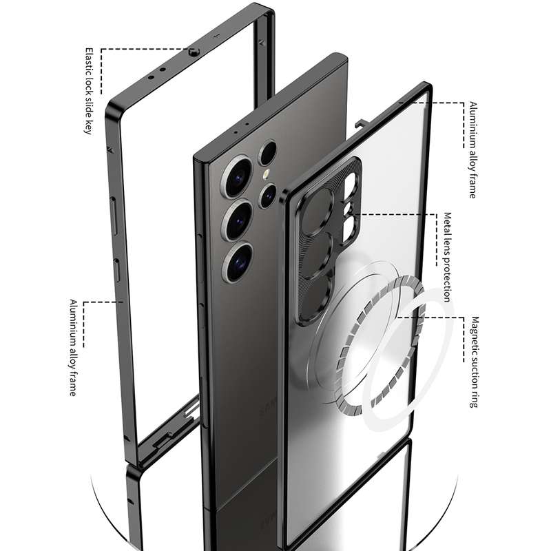 For Samsung Galaxy S24 Ultra 5G Snap Buckle Metal Frame Frosted MagSafe Phone Case(Silver)