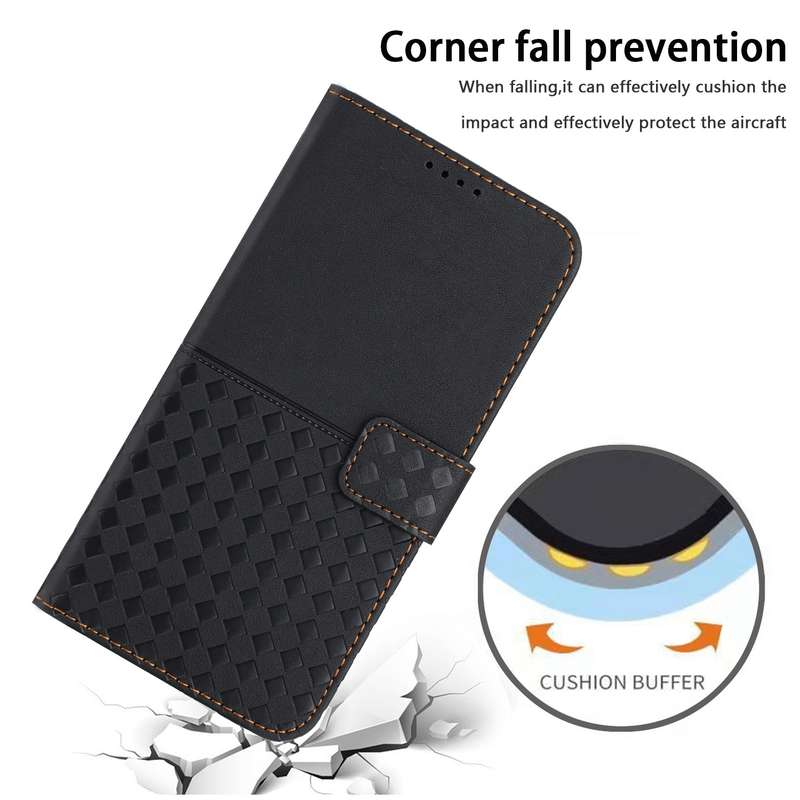 For iPhone 14 Pro Max Woven Embossed RFID Blocking Leather Phone Case(Black)
