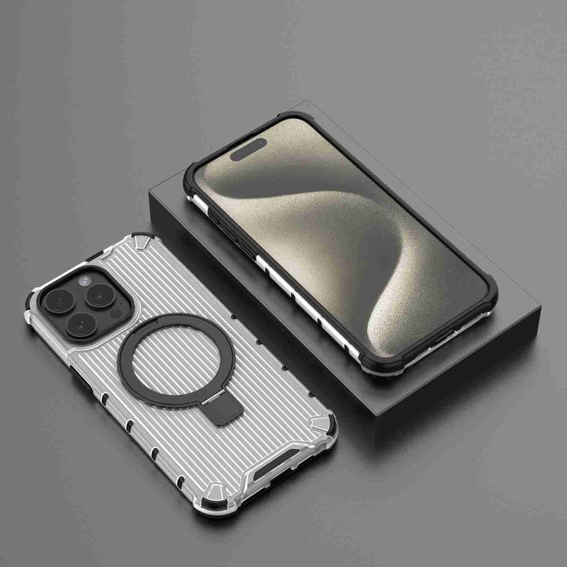 For iPhone 14 Pro Grating Holder Shockproof Phone Case(Transparent)