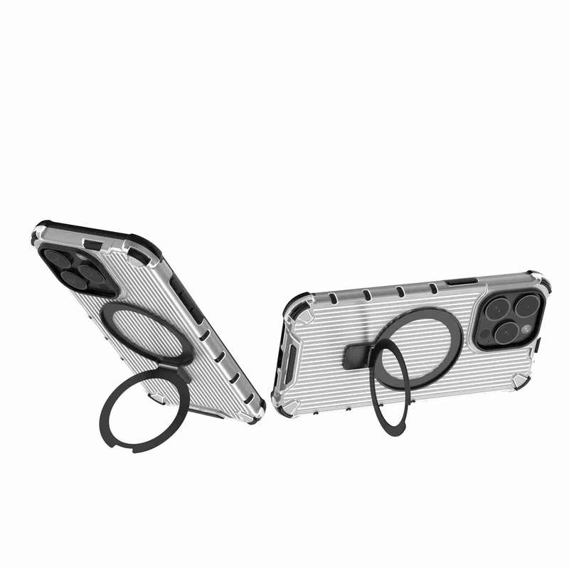 For iPhone 14 Pro Grating Holder Shockproof Phone Case(Transparent)