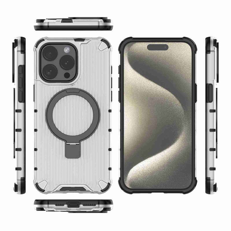 For iPhone 14 Pro Grating Holder Shockproof Phone Case(Transparent)