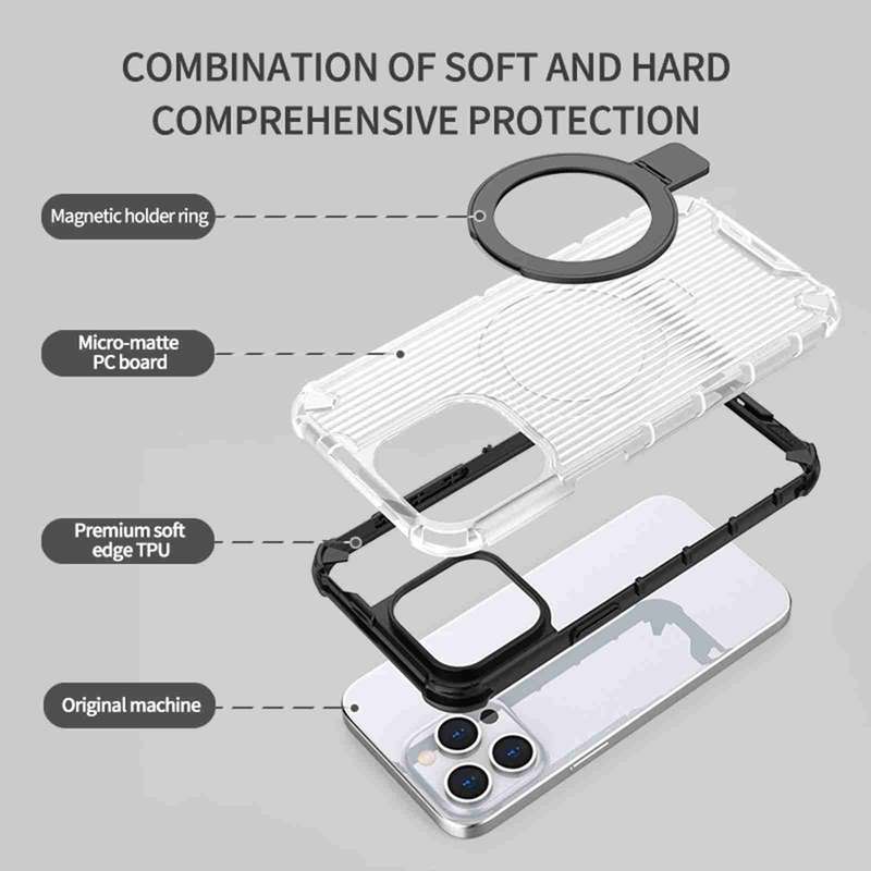For iPhone 14 Pro Grating Holder Shockproof Phone Case(Transparent)
