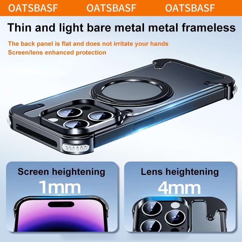 For iPhone 15 Pro Max 360 Degree Rotation MagSafe Stand Metal Phone Case(Leather Black)