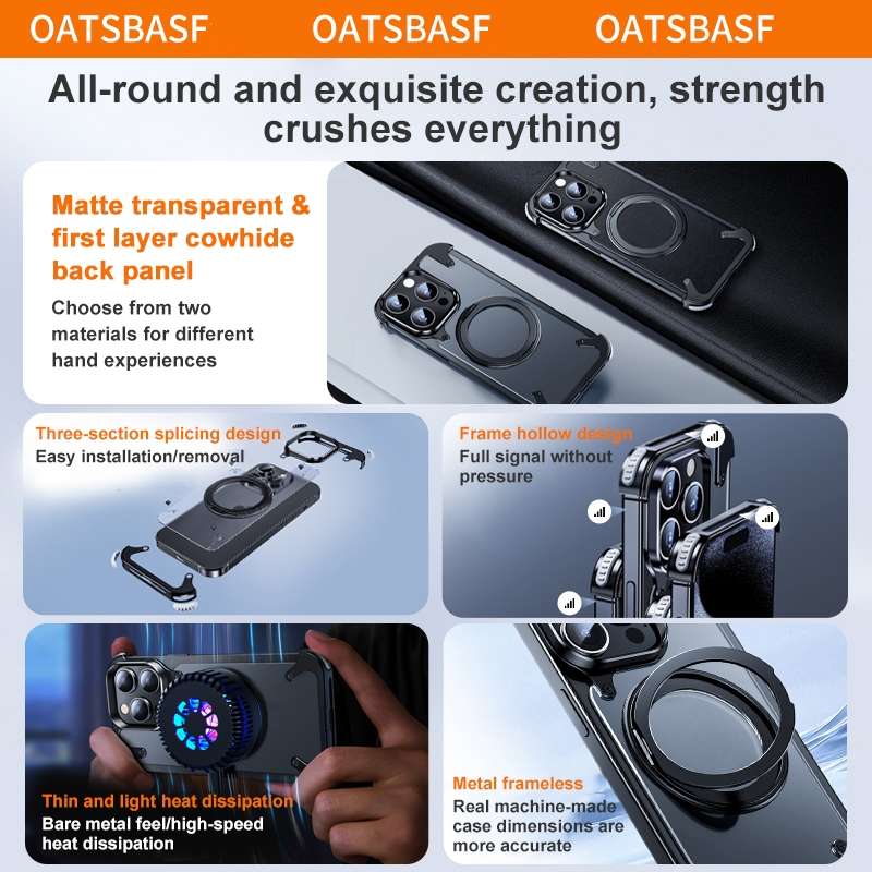 For iPhone 15 Pro Max 360 Degree Rotation MagSafe Stand Metal Phone Case(Leather Black)