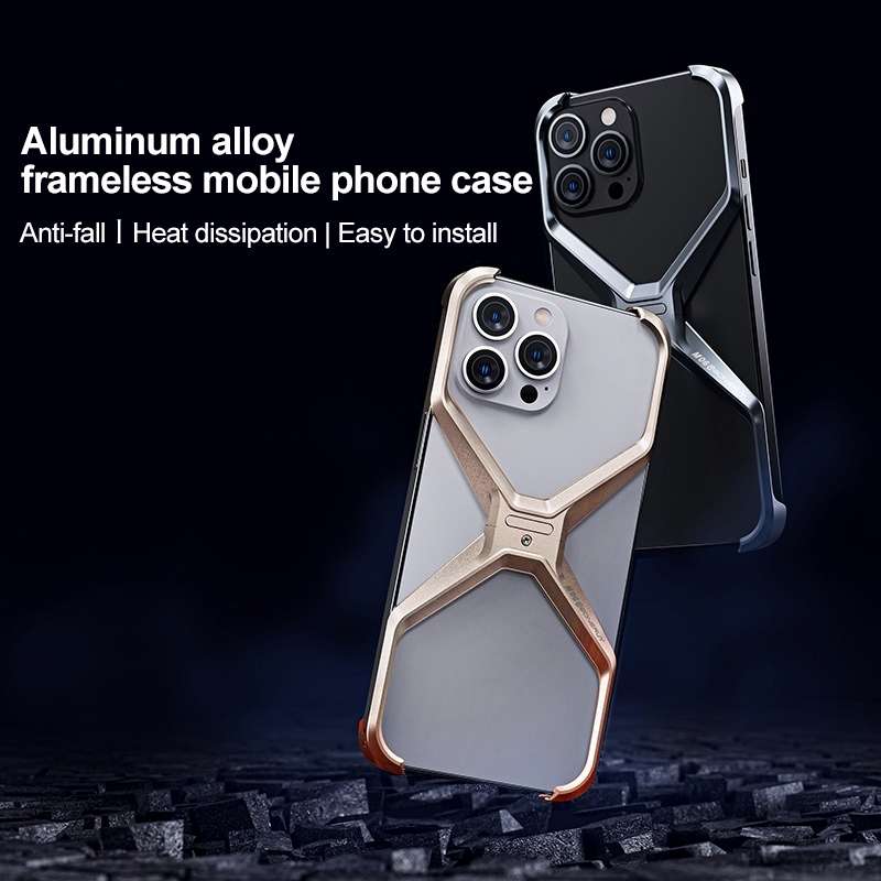 For iPhone 15 Pro Frameless X-shaped Metal Phone Case(Grey)