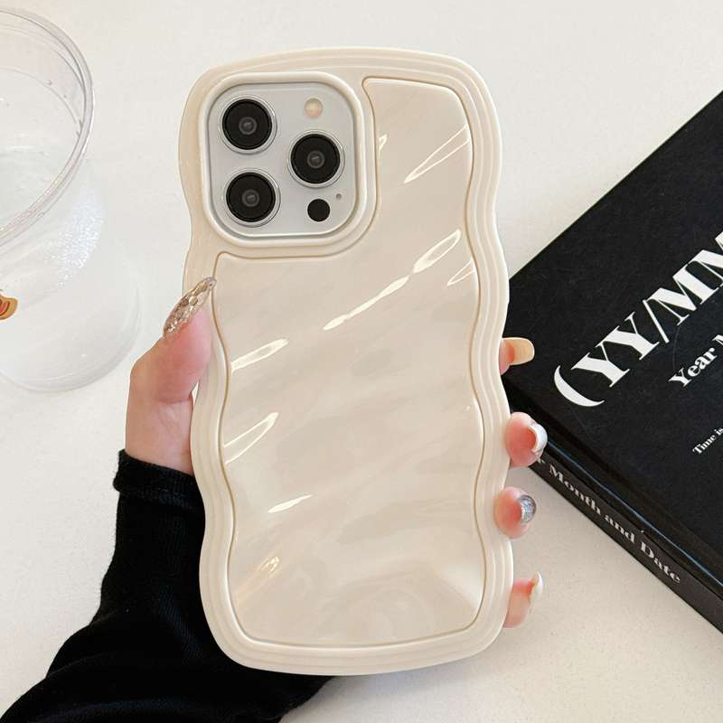For iPhone 15 Pro Max Solid Color Waves PC Hybrid TPU Phone Case(Beige)