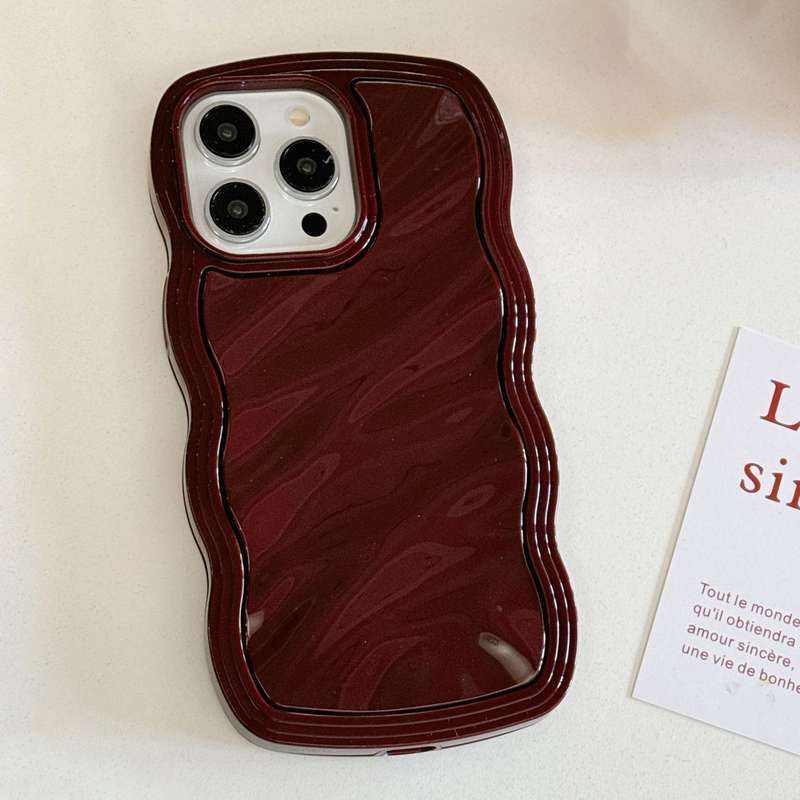 For iPhone 15 Pro Solid Color Waves PC Hybrid TPU Phone Case(Wine Red)