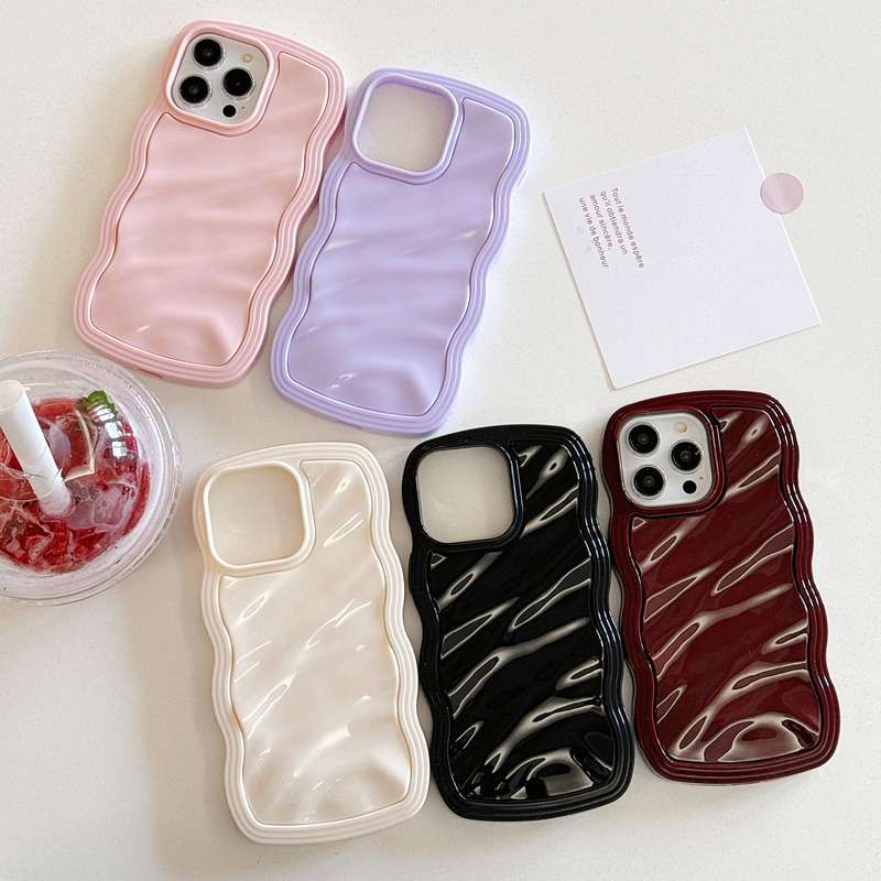 For iPhone 15 Pro Solid Color Waves PC Hybrid TPU Phone Case(Wine Red)