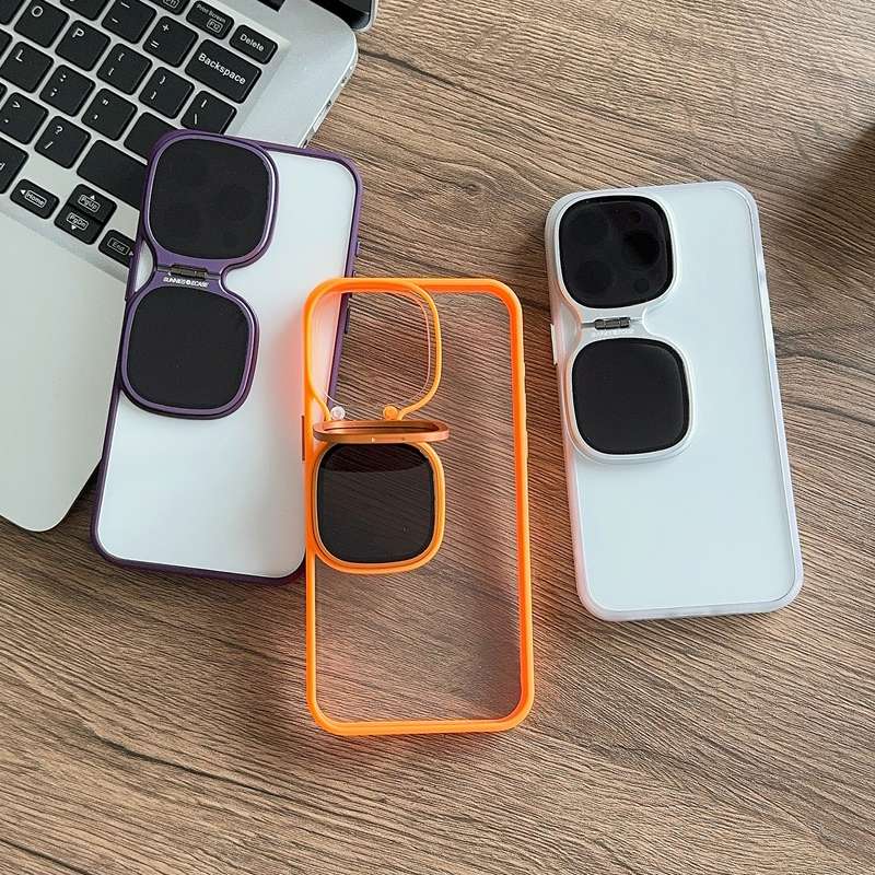 For iPhone 15 Metal Sunglasses Holder TPU + PC Phone Case(Blue)
