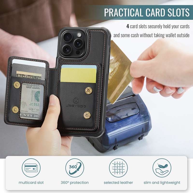 For iPhone 12 / 12 Pro JEEHOOD J05 Business Magnetic Style RFID Leather Phone Case(Black)