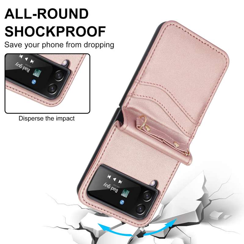 For Samsung Galaxy Z Flip4 Dual Card Slots Folding Phone Case(Rose Gold)