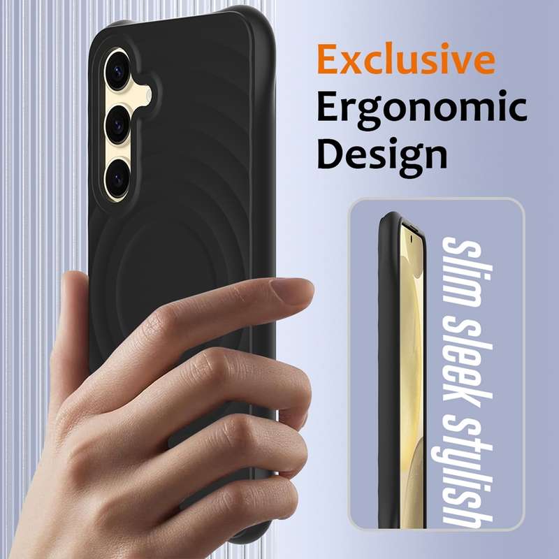 For Samsung Galaxy S23 FE 5G Wave Texture MagSafe Magnetic Liquid Silicone Phone Case(Black)