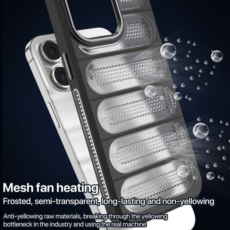 For iPhone 14 Plus Cooling Armor Translucent Mesh Breathable Phone Case(Grey)