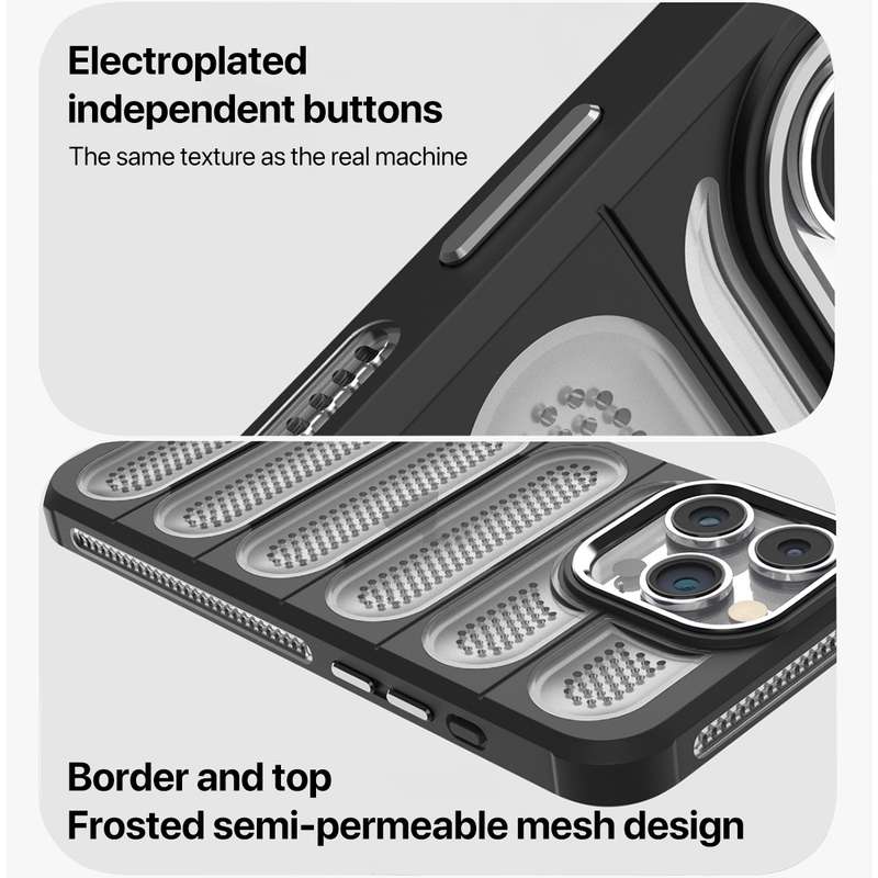 For iPhone 14 Plus Cooling Armor Translucent Mesh Breathable Phone Case(Grey)