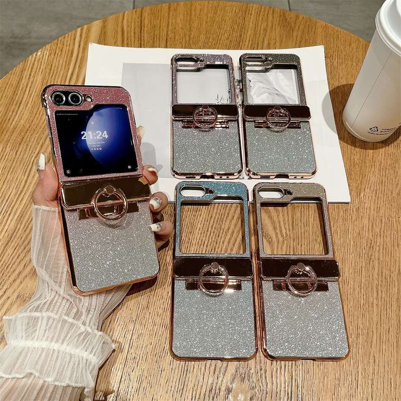 For Samsung Galaxy Z Flip5 5G Electroplated PC Starry Sky Glitter Shockproof Phone Case with Ri