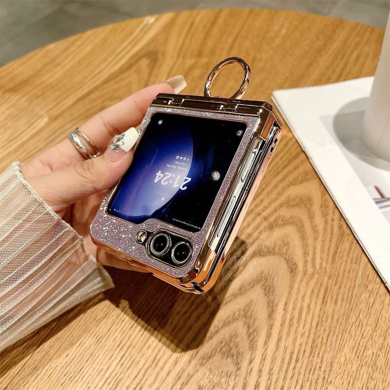 For Samsung Galaxy Z Flip5 5G Electroplated PC Starry Sky Glitter Shockproof Phone Case with Ri