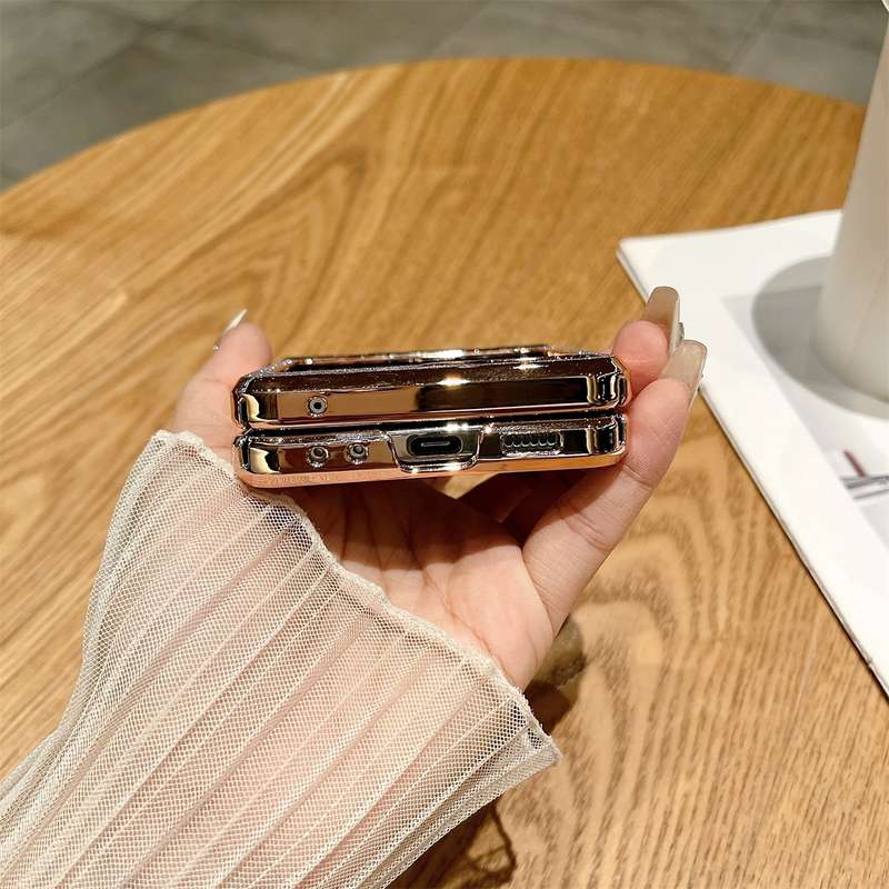 For Samsung Galaxy Z Flip5 5G Electroplated PC Starry Sky Glitter Shockproof Phone Case with Ri