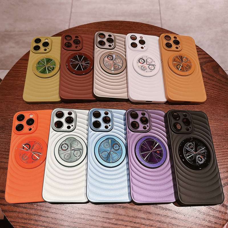 For iPhone 14 Pro Max Wave Texture PC Shockproof Phone Case with Holder(White)