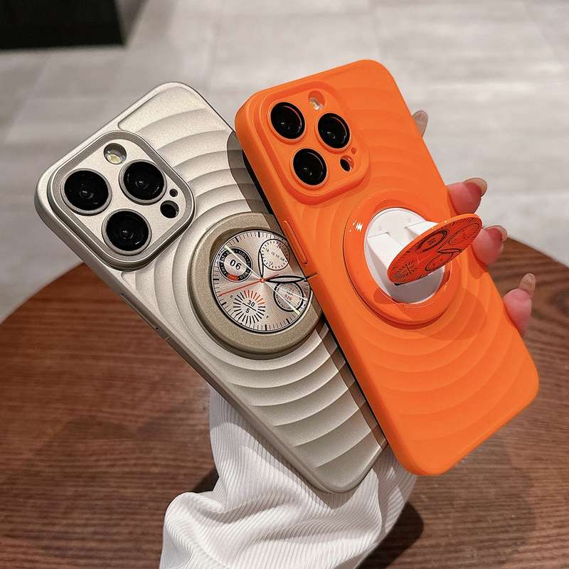 For iPhone 14 Pro Max Wave Texture PC Shockproof Phone Case with Holder(White)