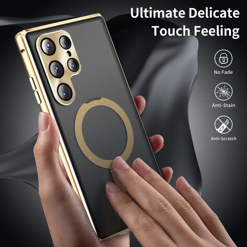 For Samsung Galaxy S23 Ultra 5G MagSafe Magnetic Privacy Frosted Tempered Glass Holder Phone Ca